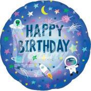 Balón fóliový 45 cm vesmír - Happy Birthday