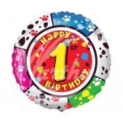 Fóliový balónek Happy Birthday s číslem 1 - 45 cm 
